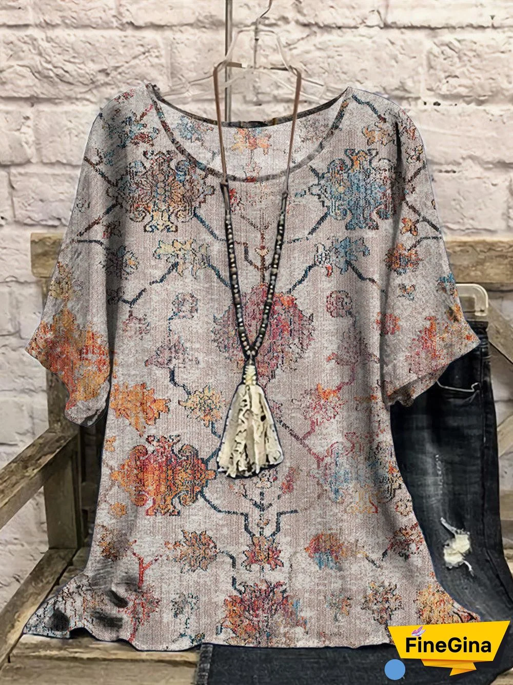 Women Half Sleeve Scoop Neck Floral Printed Red Women Tops