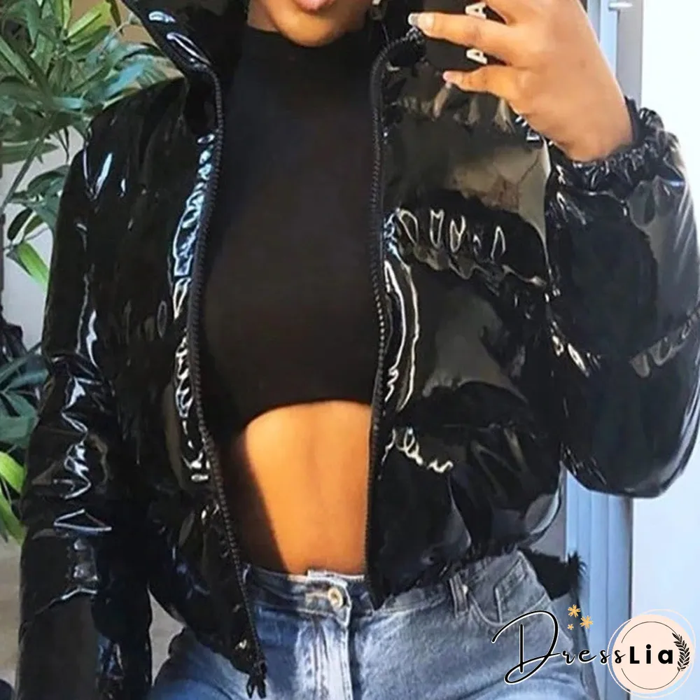 Zipper Design Long Sleeve High Neck Gilet Puffer Jacket
