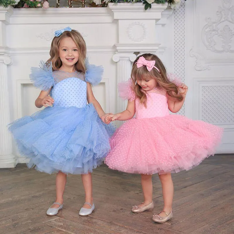 Girls Princess Kids Dresses for Girls Tutu Lace Flower Embroidered Ball Gown Baby Girls Clothes Children Wedding Party Dress