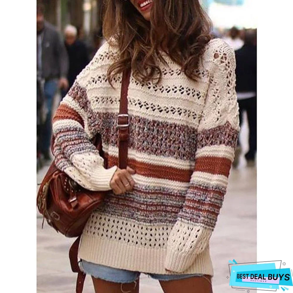 Women's Round Neck Stitching Color Sweater
