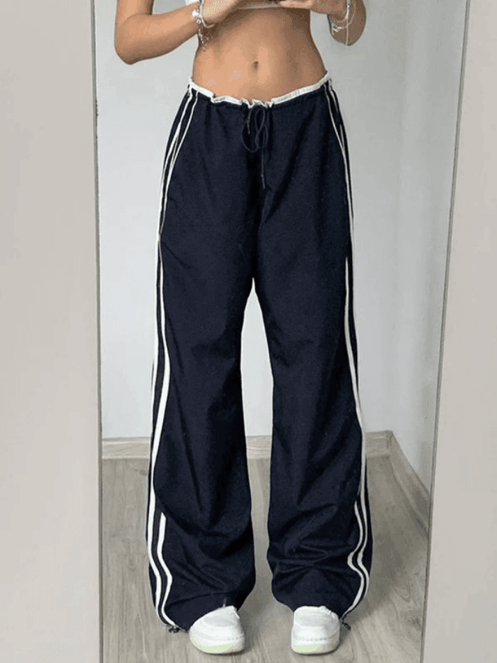 Brownm Street Ribbon Contrast Color Wide Leg Pants