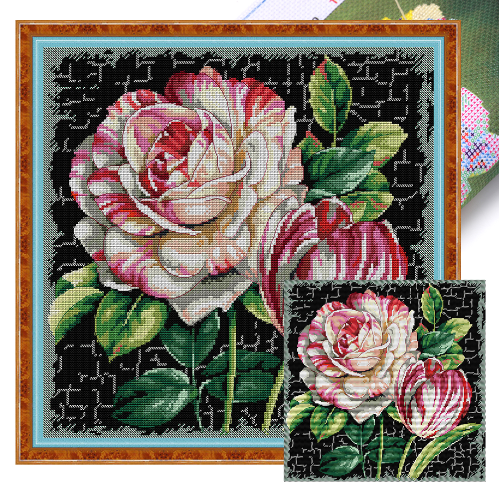 Rose And Tulip Full 14CT Pre-stamped Canvas(38*38cm) Cross Stitch(backstitch)