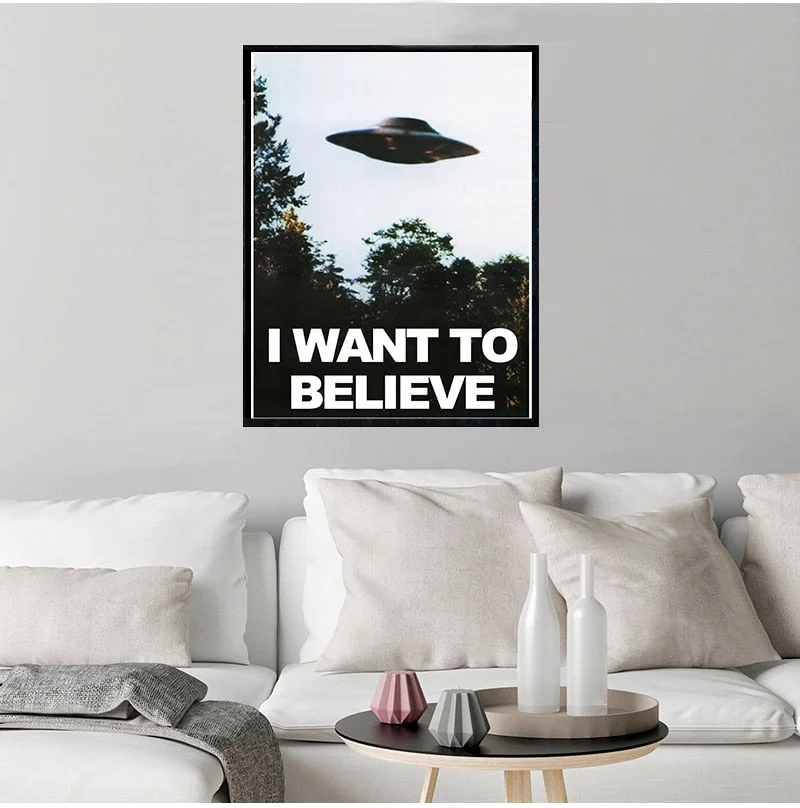 I WANT TO BELIEVE - The X Files Art Silk Or Canvas  UFO TV Series  Print Canvas Painting Decorative Picture Home Decor