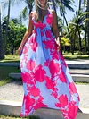 Floral-Print Backless Bandage Bohemia Maxi Dress