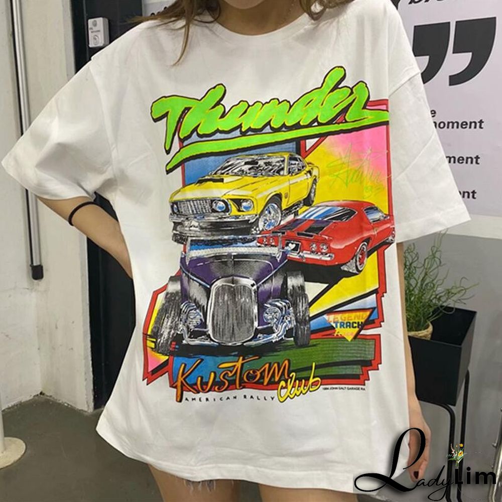 Gothic print Round Neck loose short sleeves t-shirt