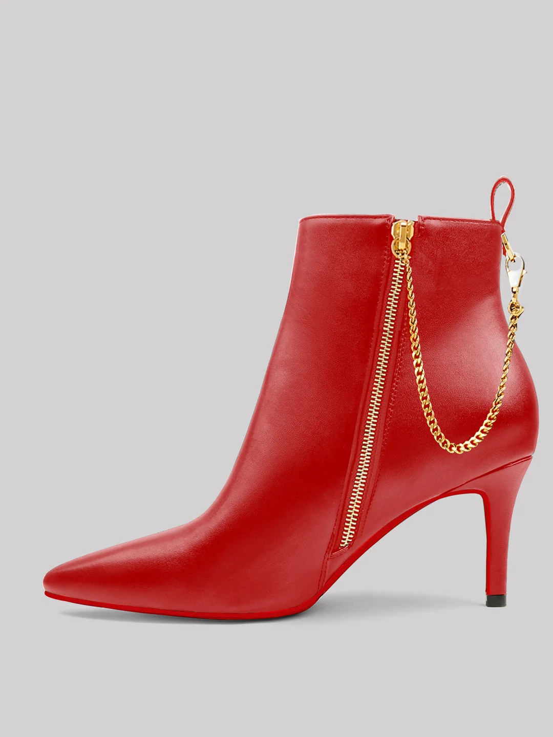 2.3 Inch Women's Chain Ankle Boots Closed Pointed Toe Red bottom  Stiletto Booties