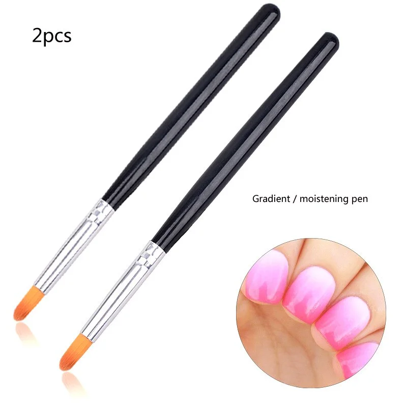 2Pcs Nail Art Gel Pen Brush Nylon Hair Ombre Brush Nail Art Brushes Soft Nails Manicure Tools For Gradient UV Gel Nail Pen