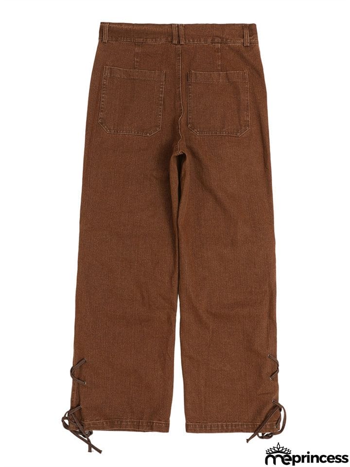 Men's Fashion Hip-Hop Loose Metal Buckle Multi-Pockets Jeans