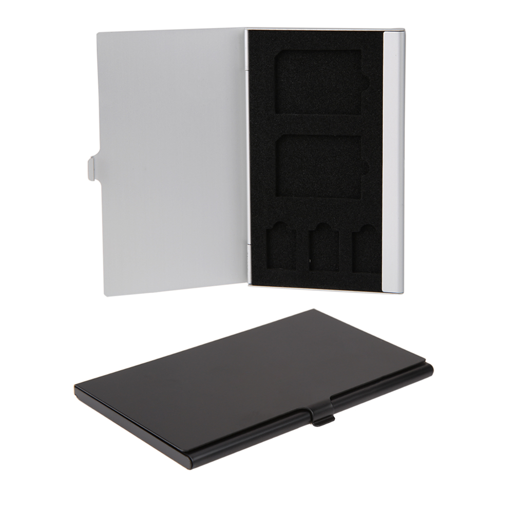 

Monolayer Aluminum 2 SD+ 3TF Micro SD Cards Pin StorageBox Case Holder, Black, 501 Original