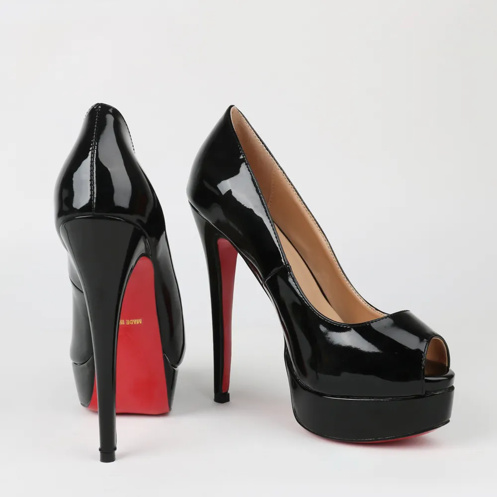 150mm Sky High Platform Red Bottom Peep Toe Pumps-vocosishoes