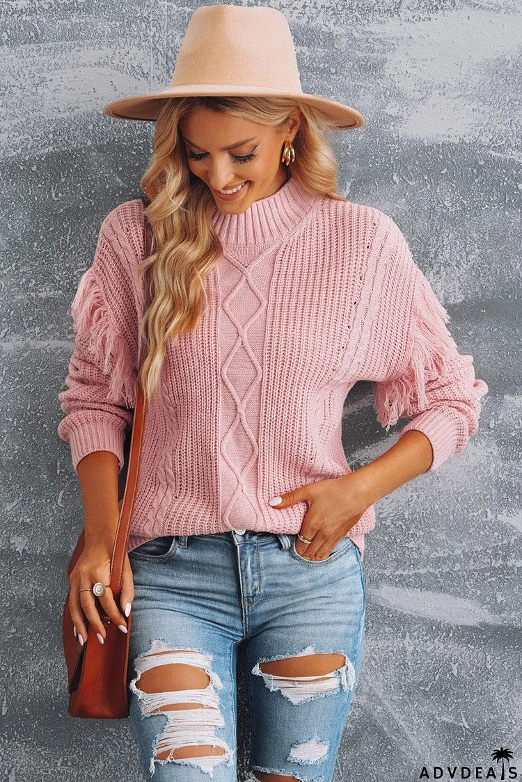 Fringe Detail Mixed Knit Sweater