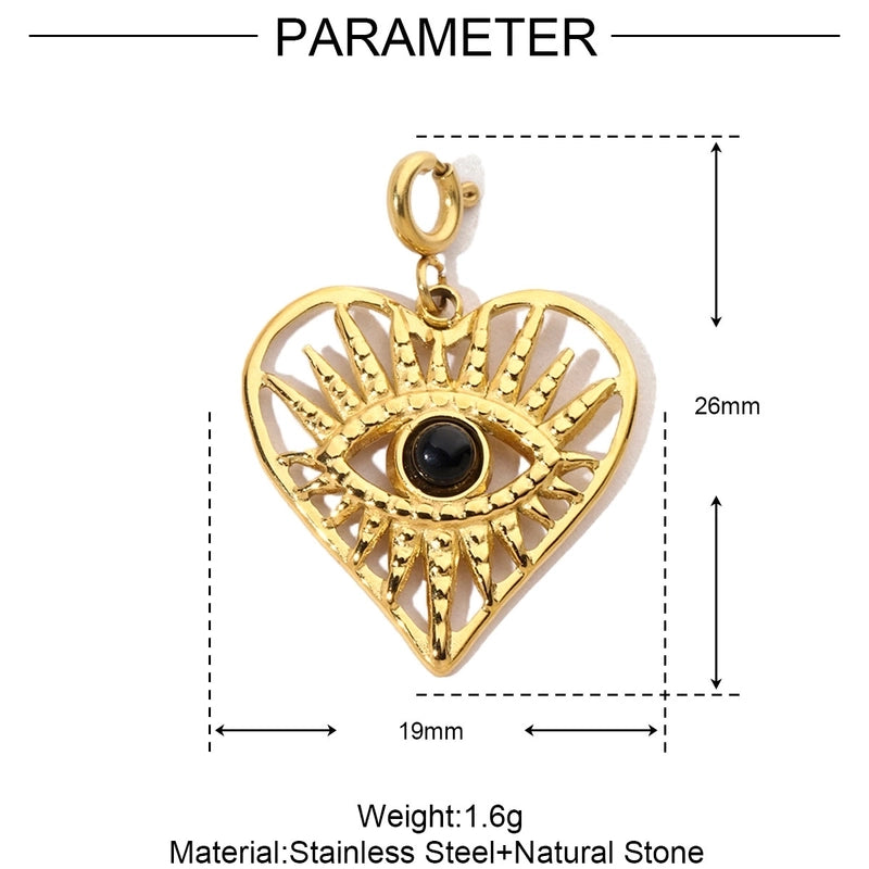3 PCS/Package 15 * 33mm Titanium Steel Natural Stone Heart Shape Eye Pendant Jewelry Accessories