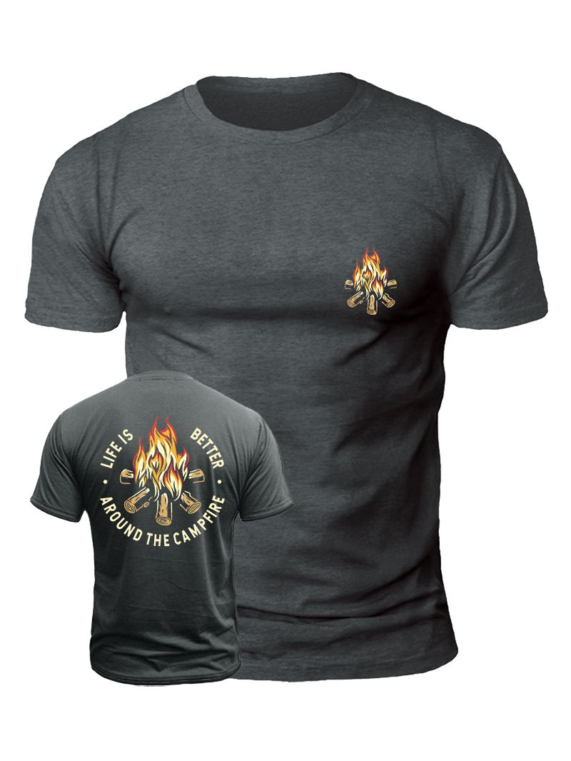 Men's Firewood Pile Fire Print Casual Short Sleeve T-shirt