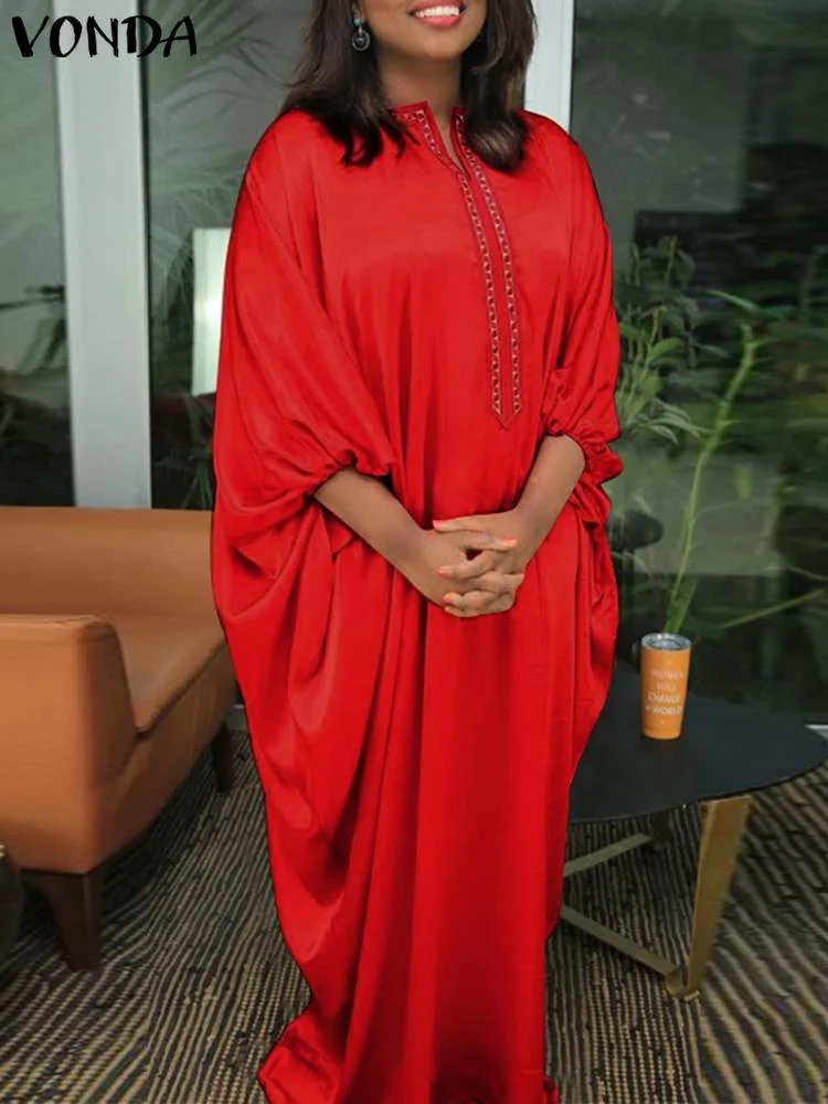 VONDA Y2K Oversized Female Summer Sundress Holiday Party Robe Casual Loose Vestido Women 2022 Vintage 3/4 Sleeve Street Dress 4#