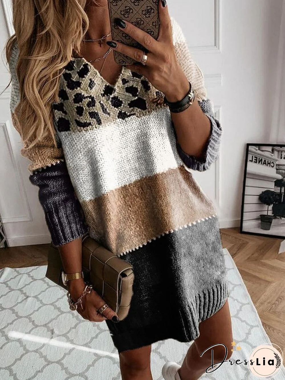 V Neck Sweater Dress