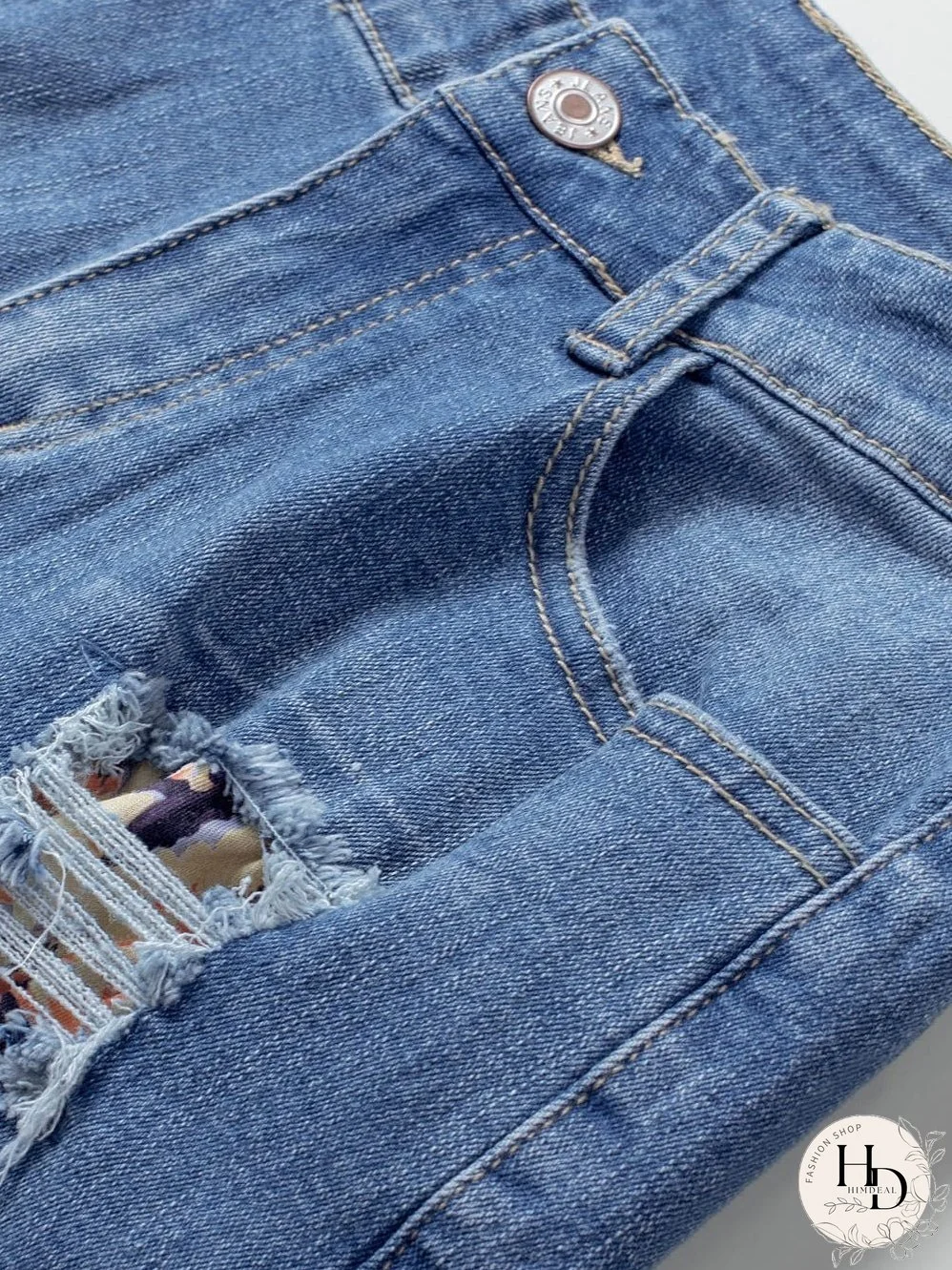 Stylish Distressed Denim Shorts with Floral Applique