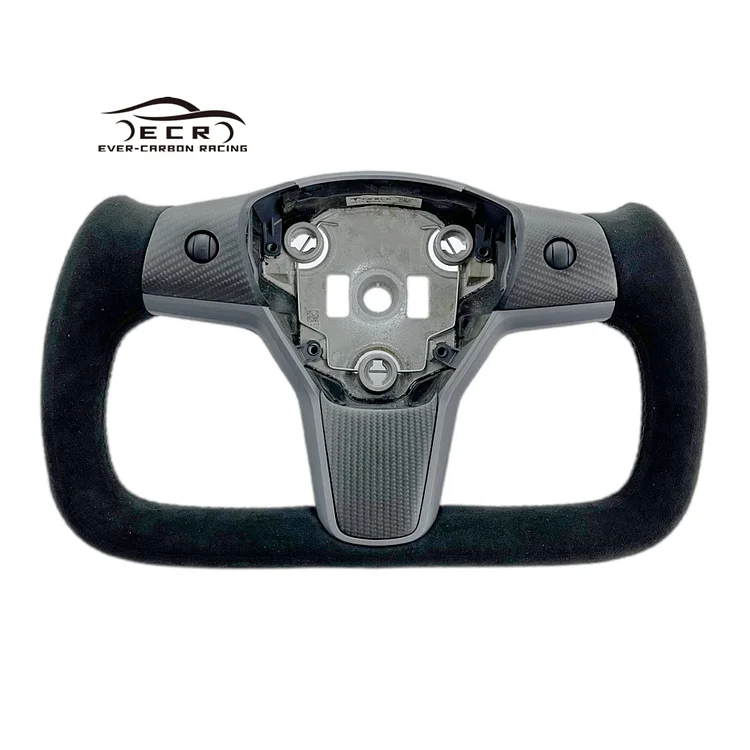 Ever-Carbon Racing ECR Car Accessories Flat Bottom Matte Carbon Fiber Steering Wheel For Tesla Yoke Steering Wheel Universal