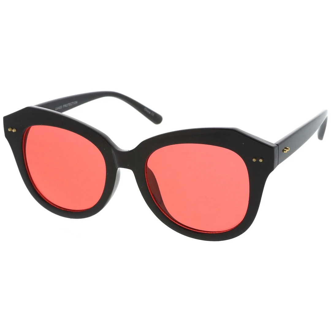 Women's Oversize Horn Rimmed Colored Round Lens Cat Eye glasses 52mm