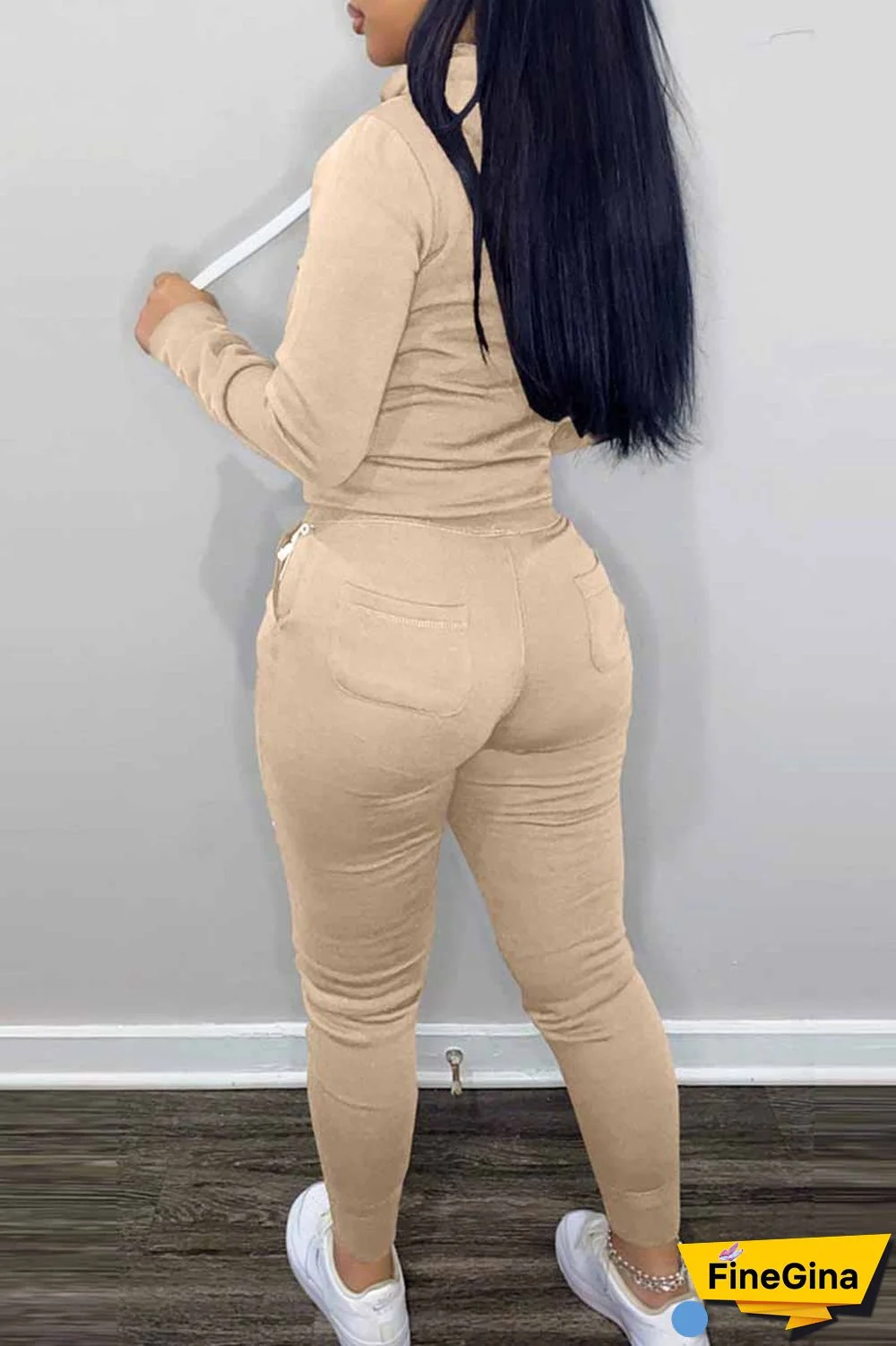 Pink Elegant Print Letter Hooded Collar Long Sleeve Two Pieces