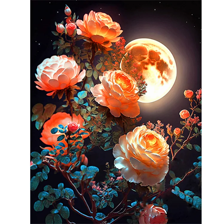 Diamond Painting Bright Moon Flowers 006, Full Image - Painting