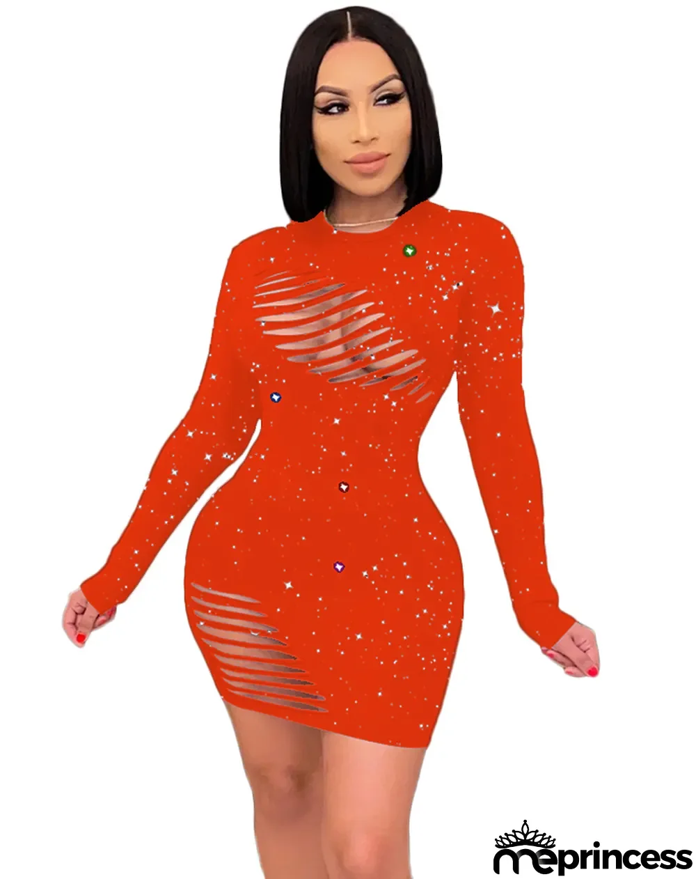Autumn Party Ripped Sexy Beaded Bodycon Dress