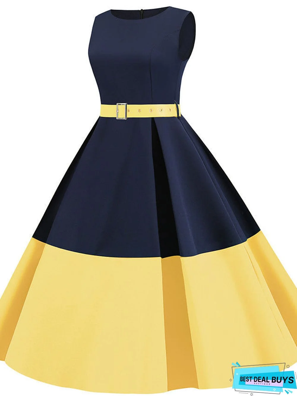 Women's A Line Dress Knee Length Dress Sleeveless Print Patchwork Summer Vintage Black Yellow Blushing Pink Green