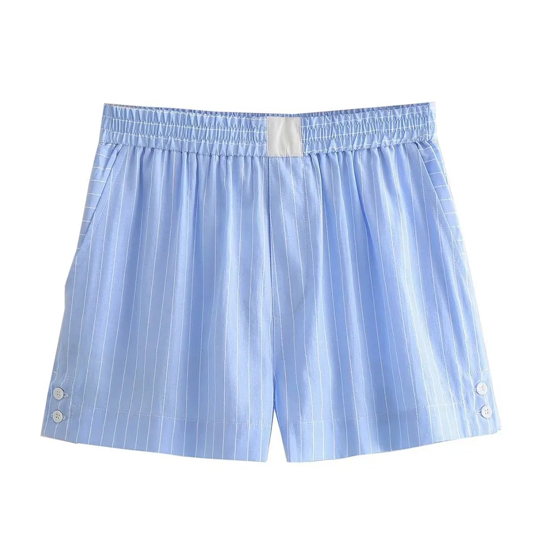 Nigikala Nigikala Summer New Women's Wear In Fashion Hit-Colored Striped Short Shirt + Shorts Two-Piece Set A19697