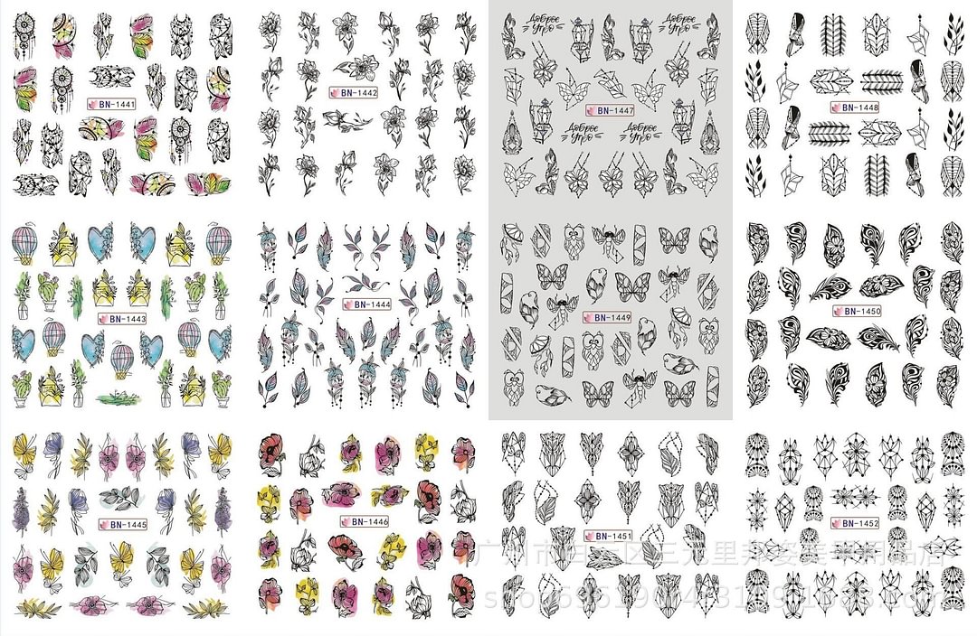 Nail Stickers Water Transfer Ink Painting Artificial Flower Designs 12Pcs/Set Nail Decal Decoration Tips For Beauty Salons
