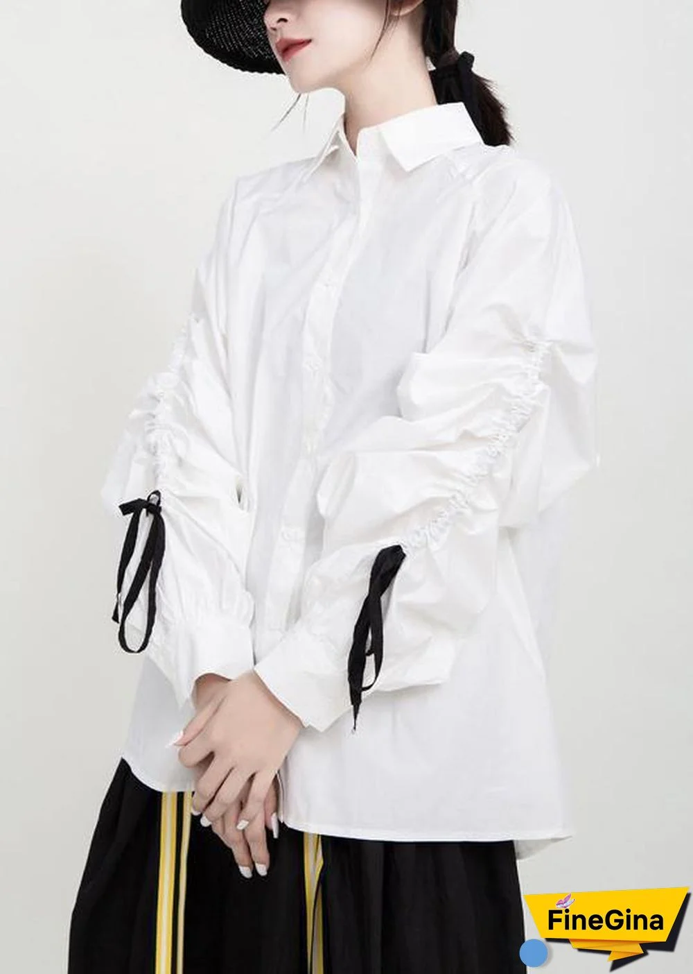Women drawstring cotton fall clothes Tutorials white shirts