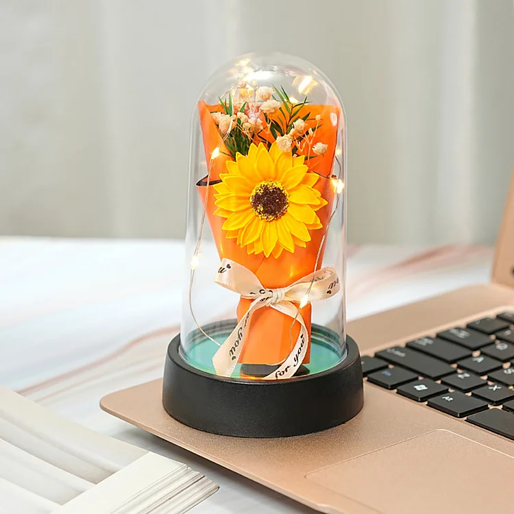 Acrylic Glass Cover Sunflowers And Roses Preserved Flowers
