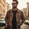 💥 2025 Hot Sale! Roughcore Men's Long Sleeve Single-Breasted Casual Loose Suede Fleece Jacket Brown Jacket Men Cropped Men Jacket Men Mocha Bomber Jacket