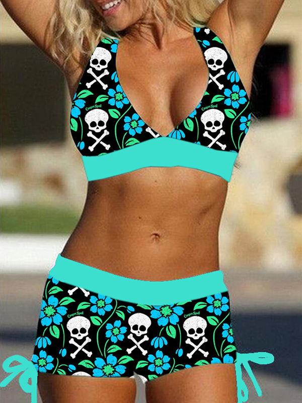 Women's Punk Tankinis Drawstring Side Bikini Swimsuit