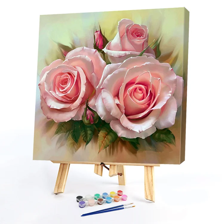 Oil Paint By Numbers - Pink Rose - 20*20CM