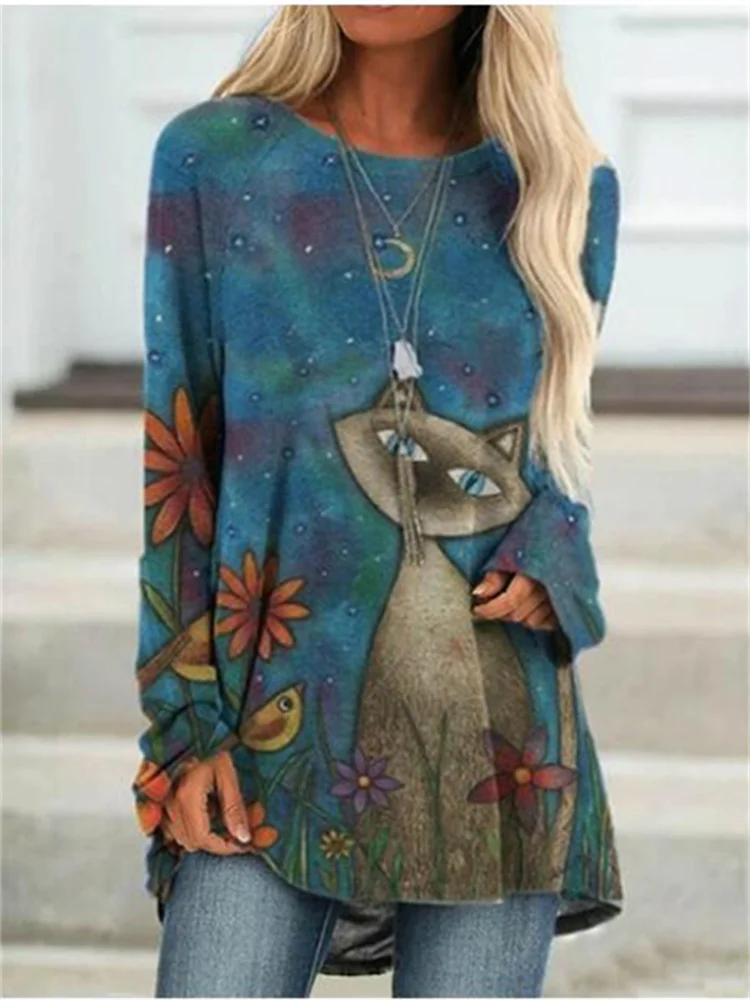 Night Cat Art A Line T Shirt