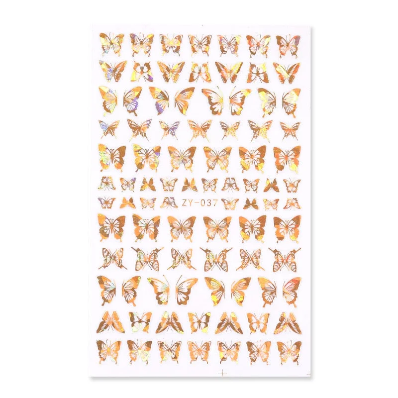Black White Gold Butterfly 3D Nails Sticker Geometry Decals Flower DIY Decals Designs For Nail Art Manicures Decorations Salon