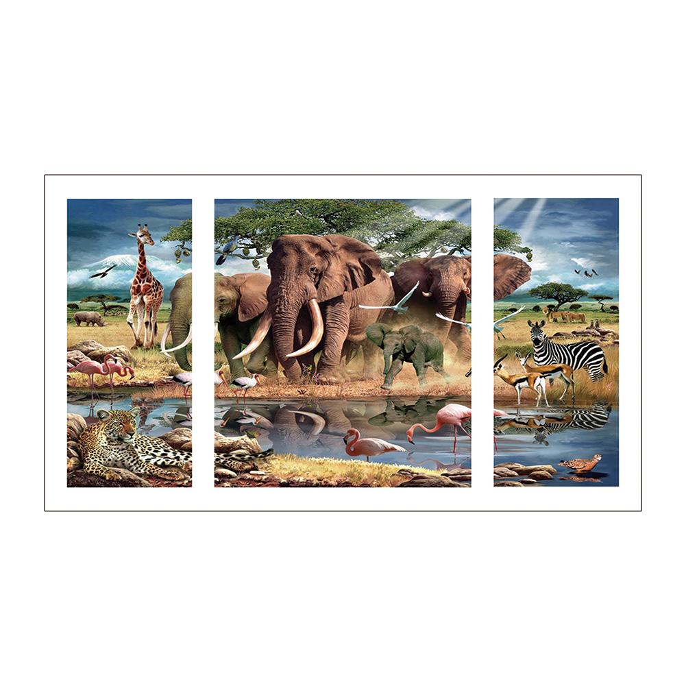 

80*45CM - Multi-picture Round Drill Diamond Painting - 3pcs Animal Family, 501 Original