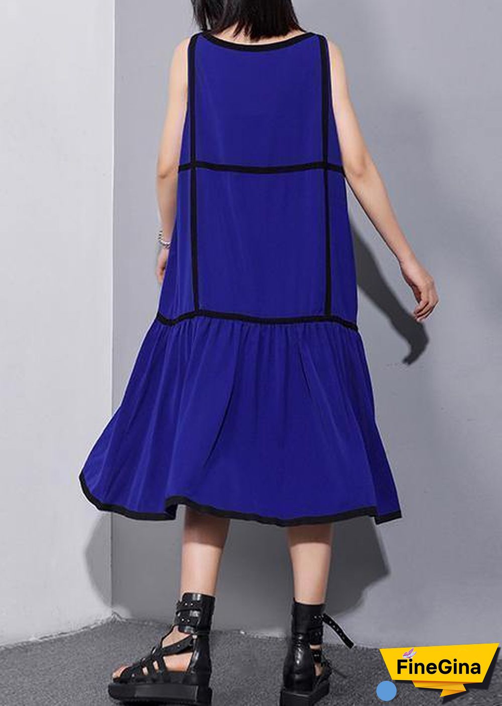 Unique sleeveless patchwork chiffon clothes For Women fine Life blue Dress Summer