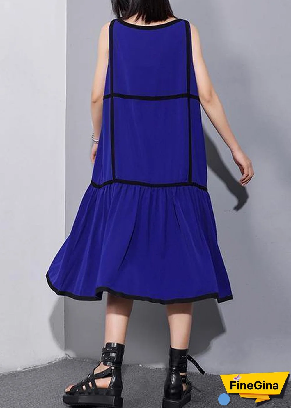 Unique sleeveless patchwork chiffon clothes For Women fine Life blue Dress Summer