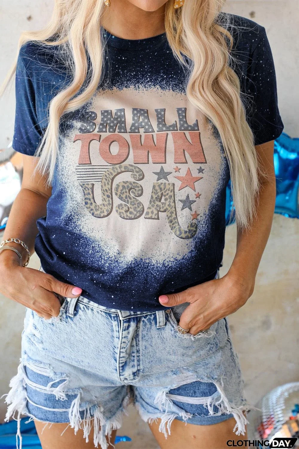 SMALL TOWN USA Graphic Print Color Block T Shirt