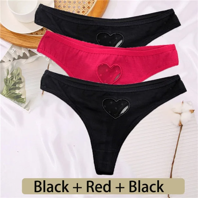 3PCS/Set Cotton G-String Seamless Thong Women Transparent Heart Low Waist Panties Ladies Underwear Panty Comfortable Lingerie