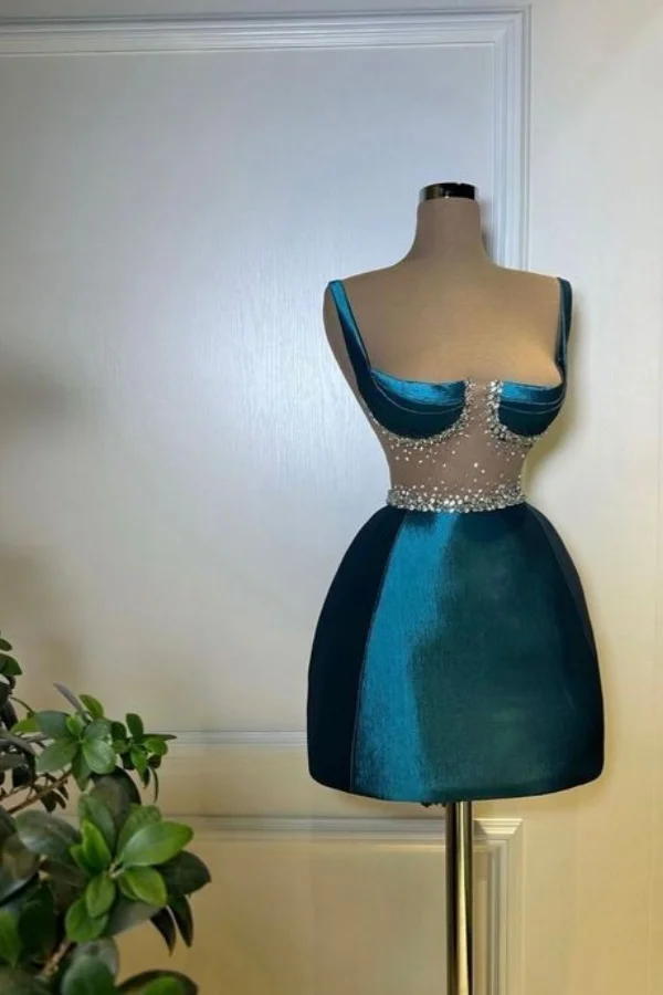 Miabel Glamorous Satin Sleeveless Spaghetti Strap Beaded Homecoming Dress 