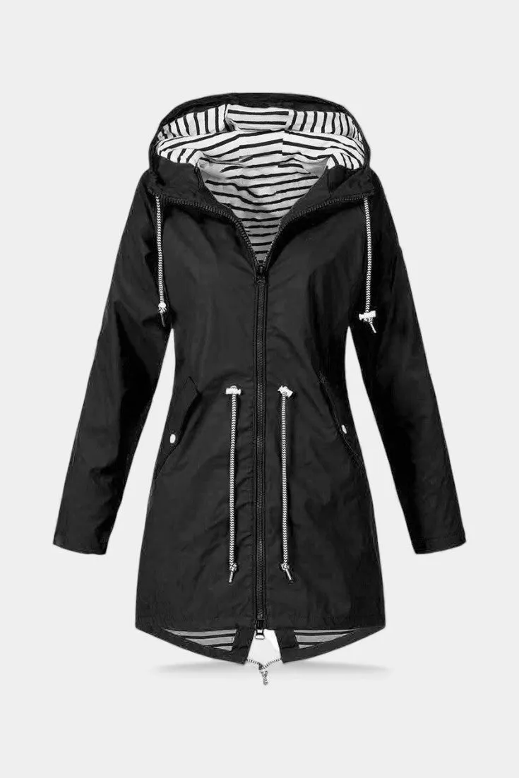 Hooded Waterproof Jacket with Zippered Details