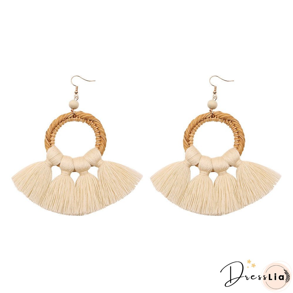 Tassel Earrings Handmade Rattan Women's Jewelry