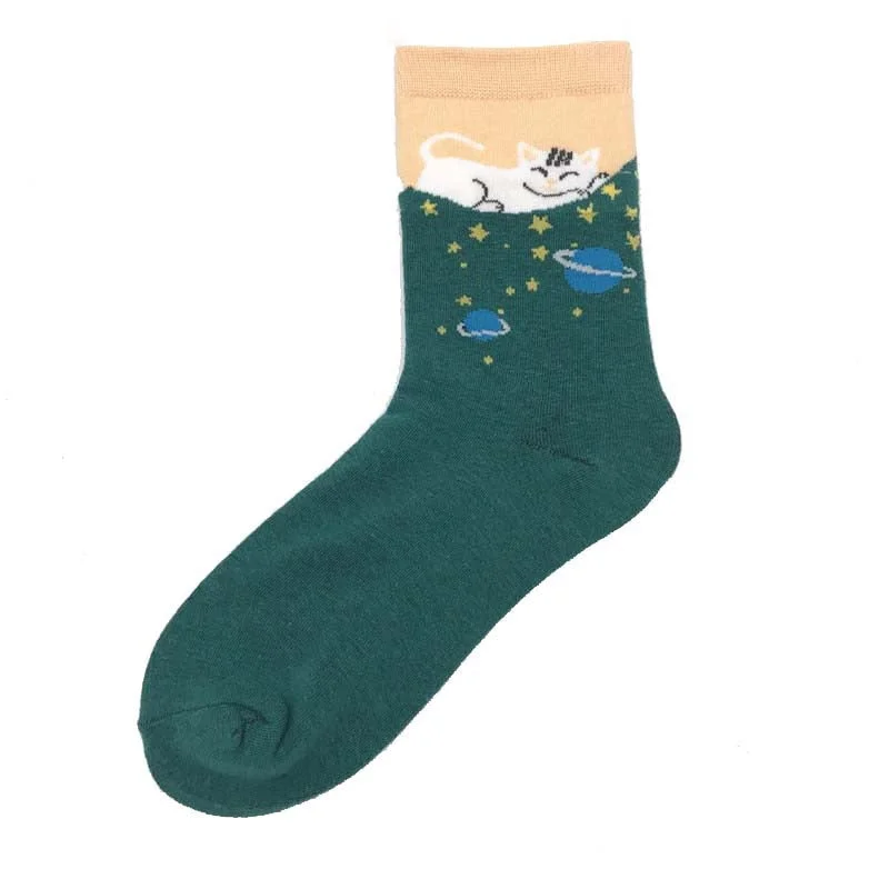 CUHAKCI Cotton Socks Funny Oil Painting Fashion Happy Socks Night Winter Male Female Colorful Print Van Gogh Art Sock one pair