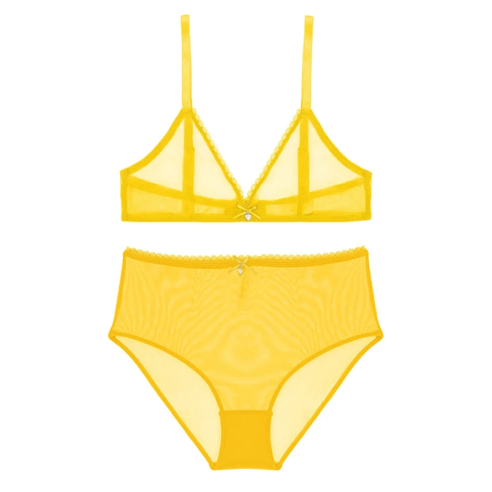 Varsbaby sexy high-waist panties transparent underwear unlined breathable yarn see-through bra set