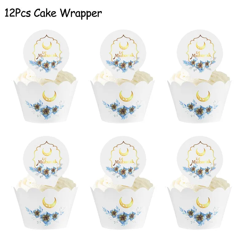 Ramadan Kareem Decoration Eid Mubarak Banner Balloons Disposable Tableware Set Ramadan Mubarak Muslim Islamic Party Decorations