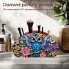 (US Local)DIY Gem Owl Design Wooden Diamond Painting Makeup Brush Storage Box Organizer