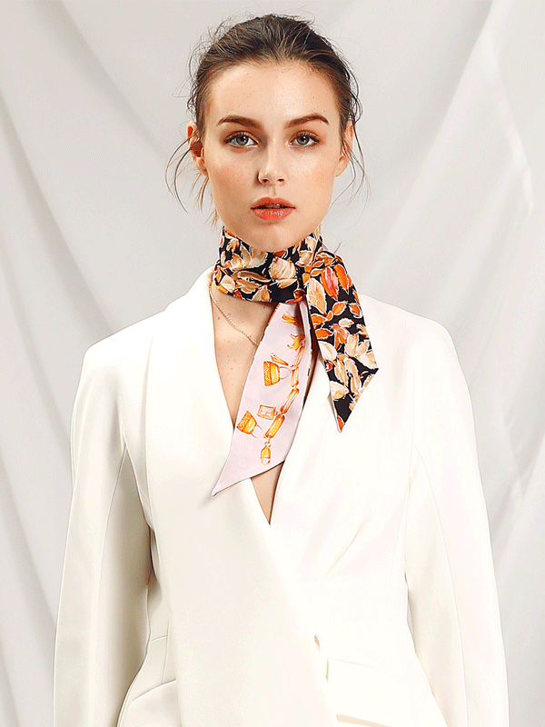 Black Printed Narrow Silk Scarf 1033181300 116*6