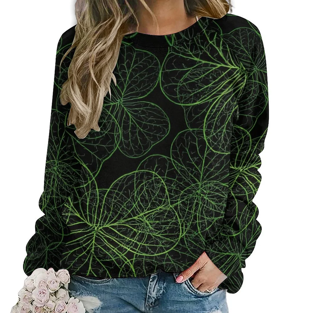 Printed Long Sleeve Casual Sweatshirt for  Women and Men Unisex Pattern St. Patrick's Day, Green, Clover, Lucky