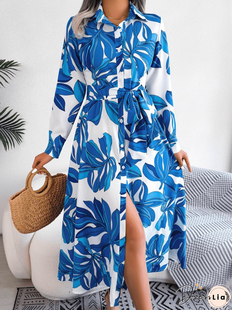 Belted Long Sleeve Midi Dress